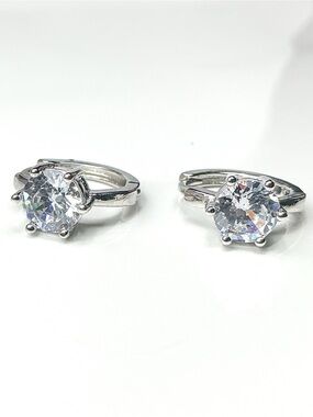 Dainty Silver Filled Petite Brilliant Cut CZ   Solitaire Huggie Hoop Earrings